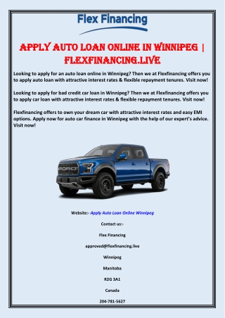 Apply Auto Loan Online in Winnipeg | Flexfinancing.live