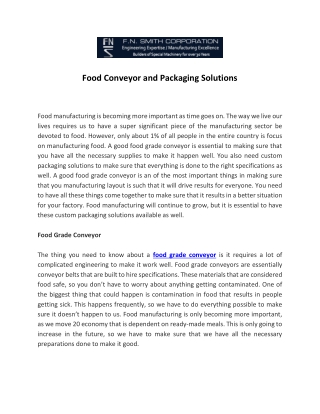 Food Conveyor and Packaging Solutions