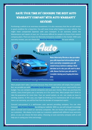 Save your time by choosing the best auto warranty company with Auto warranty reviews