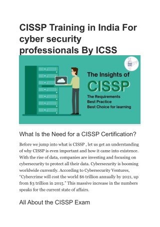 CISSP Training in India For cyber security professionals By ICSS