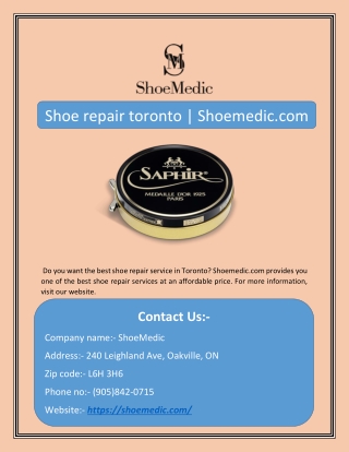 Shoe repair toronto | Shoemedic.com