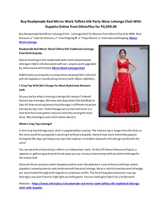Buy Readymade Red Mirror Work Taffeta Silk Party Wear Lehenga Choli With Dupatta Online from EthnicPlus for ₹4,099.00