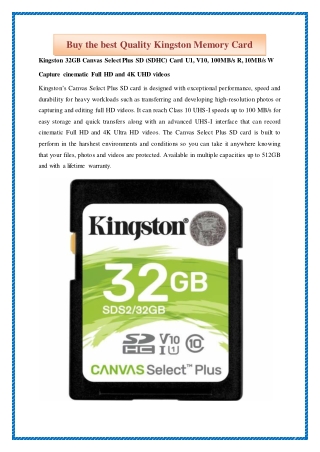 Buy the best Quality Kingston Memory Card