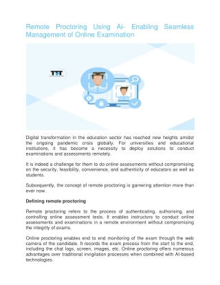 Remote Proctoring Using Ai- Enabling Seamless Management Of Online Examination