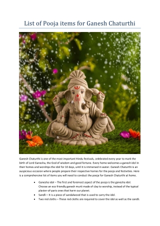 List of Pooja items for Ganesh Chaturthi