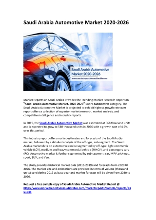 Saudi Arabia Automotive Market 2020-2026