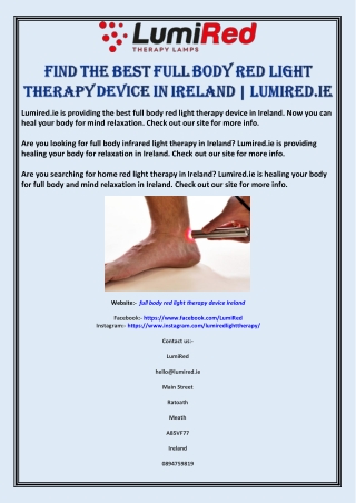 Find The Best Full Body Red Light Therapy Device In Ireland | Lumired.ie