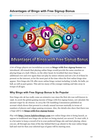 Advantages of Bingo with Free Signup Bonus