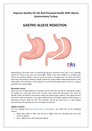 Improve Quality Of Life and Personal Health with Sleeve Gastrectomy Turkey