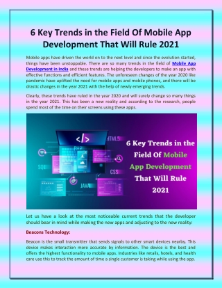 6 Key Trends In the Field Of Mobile App Development That Will Rule 2021
