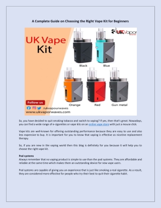 A Complete Guide on Choosing the Right Vape Kit for Beginners