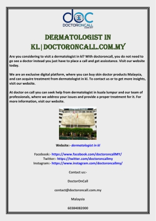 Dermatologist In Kl|Doctoroncall.com.my