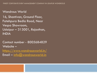 Finest Corporate Event Management Company in Udaipur Wondrous