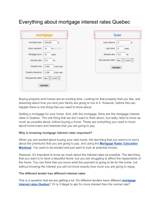 Mortgage interest rates Quebec