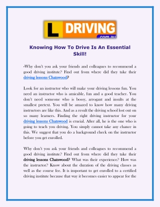 Knowing How To Drive Is An Essential Skill!