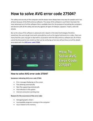 How to solve AVG error code 27504?