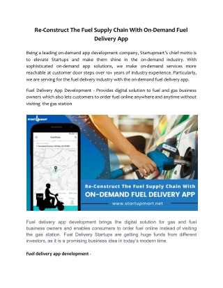 Re-Construct The Fuel Supply Chain With On-Demand Fuel Delivery App