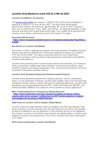 Levulinic Acid Market to reach US$ 41.2 Mn by 2027