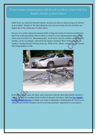 To get proper compensation with bicycle accident contact with Los Angeles bicycle accident lawyer