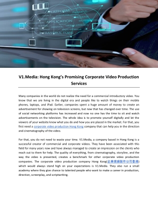 V1.Media: Hong Kong’s Promising Corporate Video Production Services