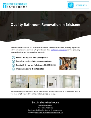 Quality Bathroom Renovation in Brisbane