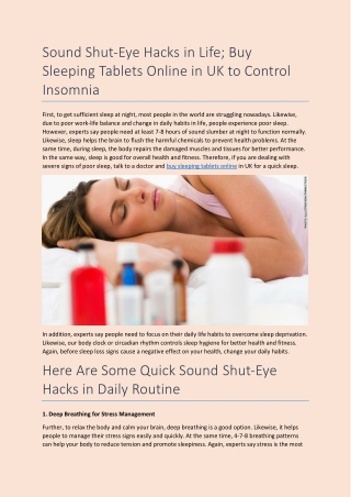 Sound Shut-Eye Hacks in Life; Buy Sleeping Tablets Online in UK to Control Insomnia