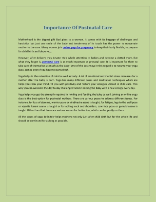 Importance Of Postnatal Care