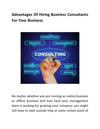 Advantages Of Hiring Business Consultants For Your Business