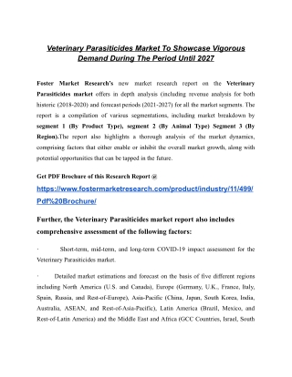Veterinary Parasiticides Market Revenue - Due To Increase In Huge Demand In This Sector