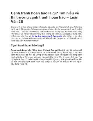 Cạnh tranh hoàn hảo là gì? Tìm hiểu về thị trường cạnh tranh hoàn hảo - Luận Văn 2S