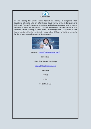 Oracle Fusion Applications Training | CloudShine