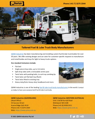 Tailored Fuel & Lube Truck Body Manufacturers