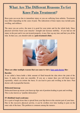 What Are The Different Reasons To Get Knee Pain Treatment?