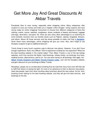 Get More Joy And Great Discounts At Akbar Travels