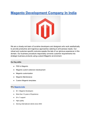 Magento Development Company in India