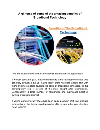 A glimpse of some of the amazing benefits of Broadband Technology