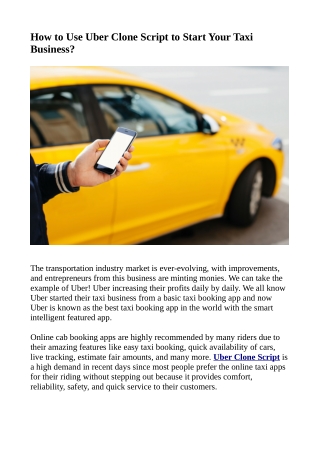 Start your Taxi Business by Uber Clone Script