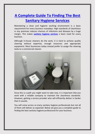 Sanitary Hygiene Services