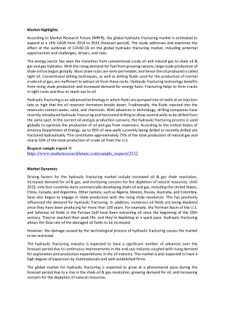 Hydraulic Fracturing Market: 2021 COVID-19 Impact Application, Solutions, Developments Status, Innovative Technologies,