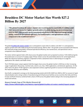 Brushless DC Motor Market Size Worth $27.2 Billion By 2027