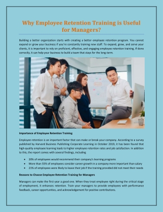 Why Employee Retention Training is Useful for Managers?