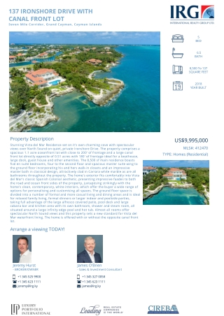 Buy 137 Ironshore Drive with Canal Front Lot - 412470 - IRG Cayman