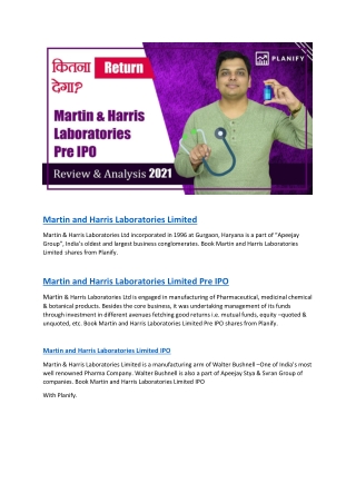 Martin and Harris Laboratories Limited IPO