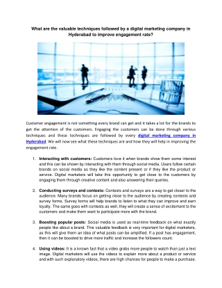 What are the valuable techniques followed by a digital marketing company in Hyderabad to improve engagement rate?