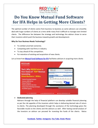 Why Mutual Fund Software for IFA Requires Quick Investment?