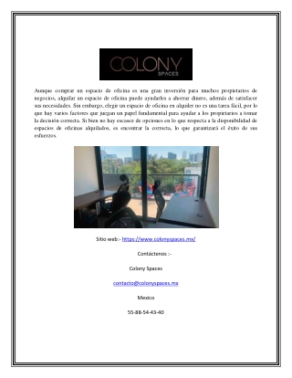 Obtenga un espacio de oficina amueblado en alquiler en México | COLONY SPACES