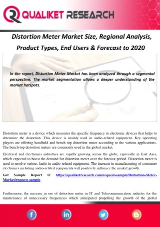 Distortion Meter Market Size, Regional Analysis,  Product Types, End Users & Forecast to 2020