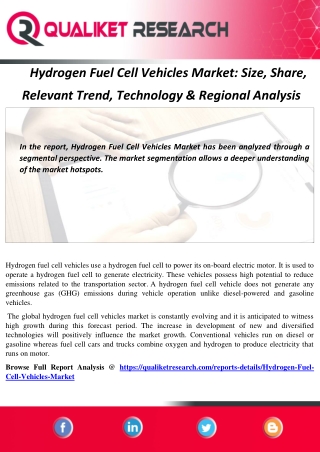 Hydrogen Fuel Cell Vehicles Market: Size, Share,  Relevant Trend, Technology & Regional Analysis