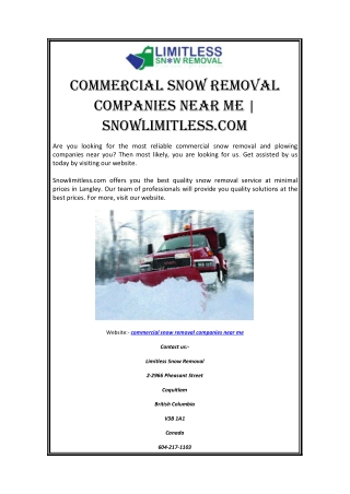Commercial Snow Removal Companies near Me | Snowlimitless.com