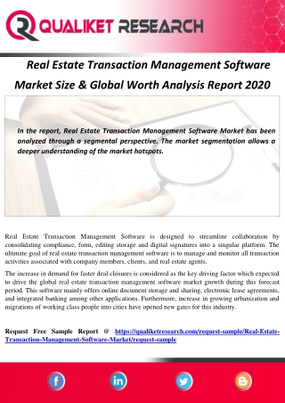 Real Estate Transaction Management Software  Market Size & Global Worth Analysis Report 2020